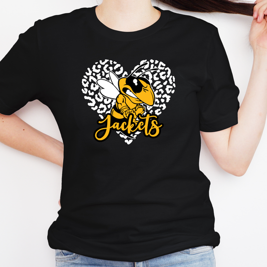 Yellow Jacket with Leopard Print Heart (Black T-Shirt)