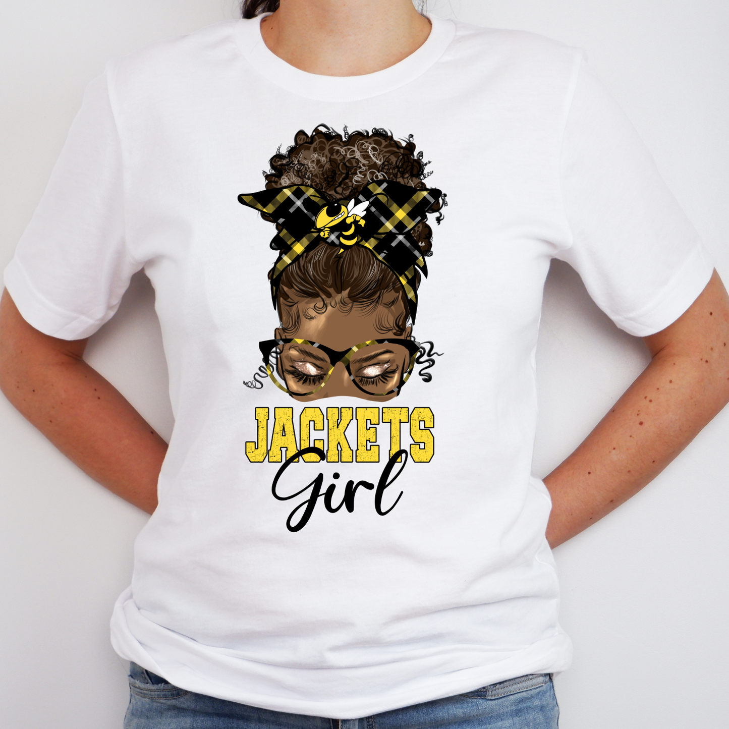 Yellow Jackets Girl Messy Bun Tee