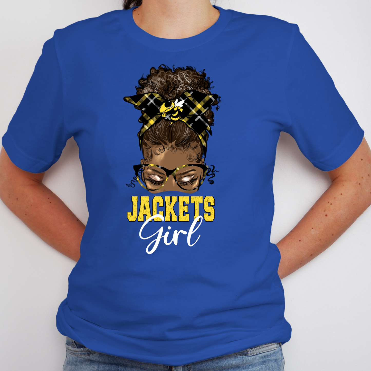 Yellow Jackets Girl Messy Bun Tee