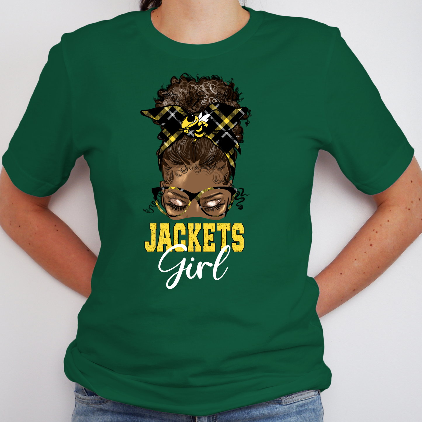 Yellow Jackets Girl Messy Bun Tee