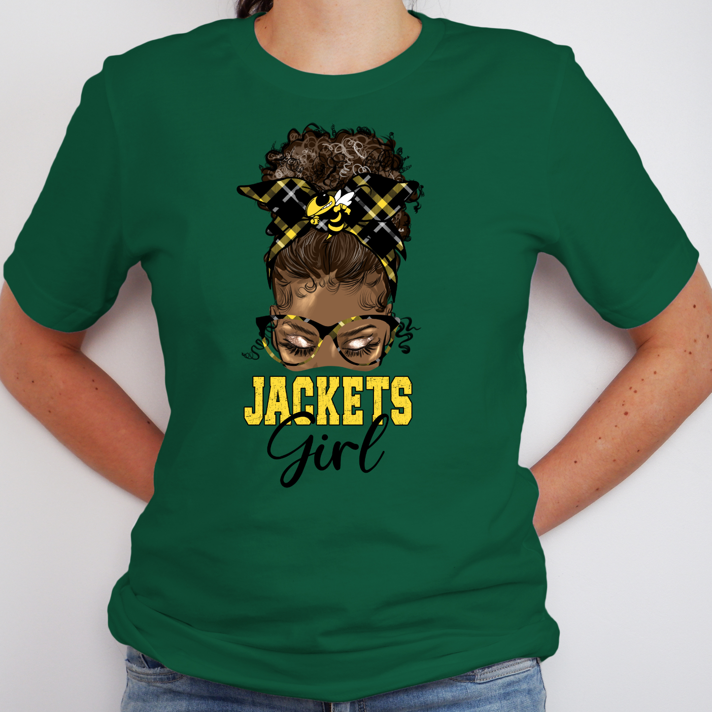 Yellow Jackets Girl Messy Bun Tee