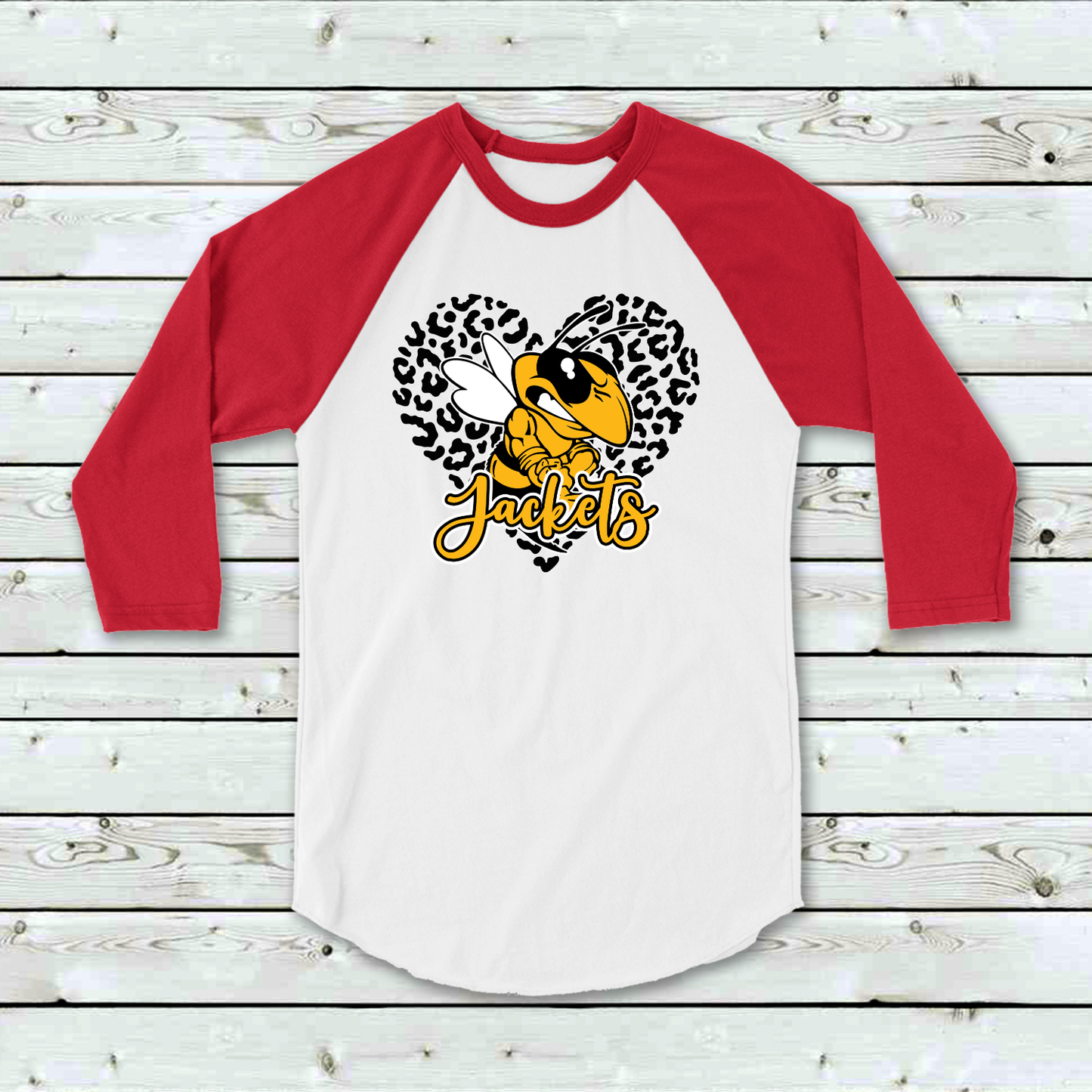 Yellow Jacket with Leopard Print Heart (Raglan)